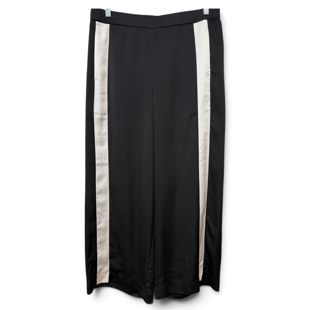 J.Crew Black Cream Tuxedo Side Stripe Wide Leg Satin Work Pants 16 NWOT